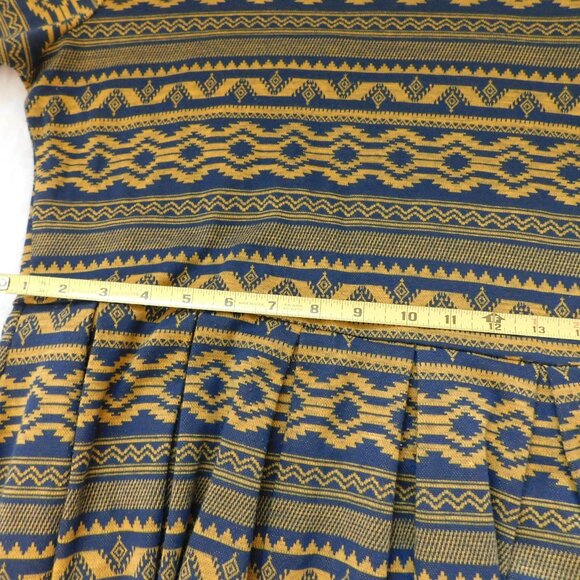 LuLaRoe Large Amelia Chevron Navy/Gold Pleated Dress w/Pockets Zip up back - Picture 8 of 10